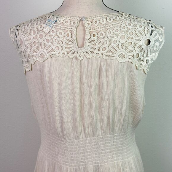 Sundance Women's Gracefully Lovely Dress Ivory Eyelet Lace Smocked Waist - Picture 5 of 7